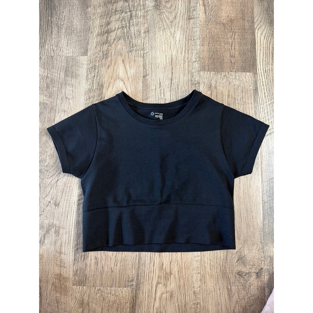 OFFLINE by Aerie Black Seamless Cropped Active Top Size M